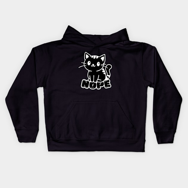 Cute Black Cat Say Nope Kids Hoodie by Indieteesandmerch